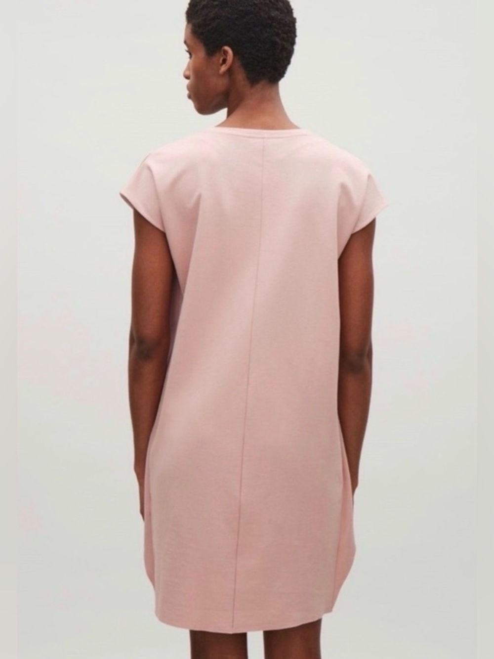 COS Cap Sleeve Tunic Dress Dusty Pink Size Small Minimalist Raw Hem Summer Chic - Picture 2 of 8